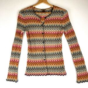 Milima Bolivia  Multi Colored Zig Zag Stripe Button Down Alpaca Cardigan Sweater